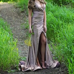 Jovani Mermaid Fit and Flare Prom Dress Gown Copper Bronze Gold Metallic Size 0